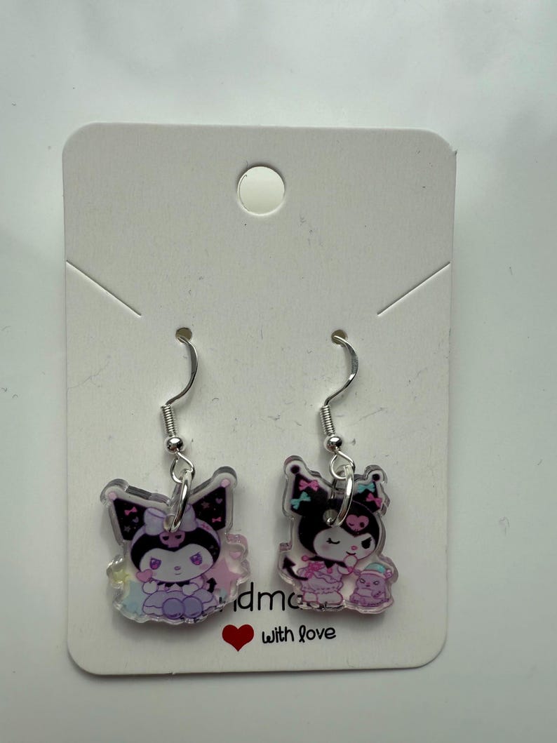 Handmade Cute Sanrio Themed kuromi Sterling Silver Earrings