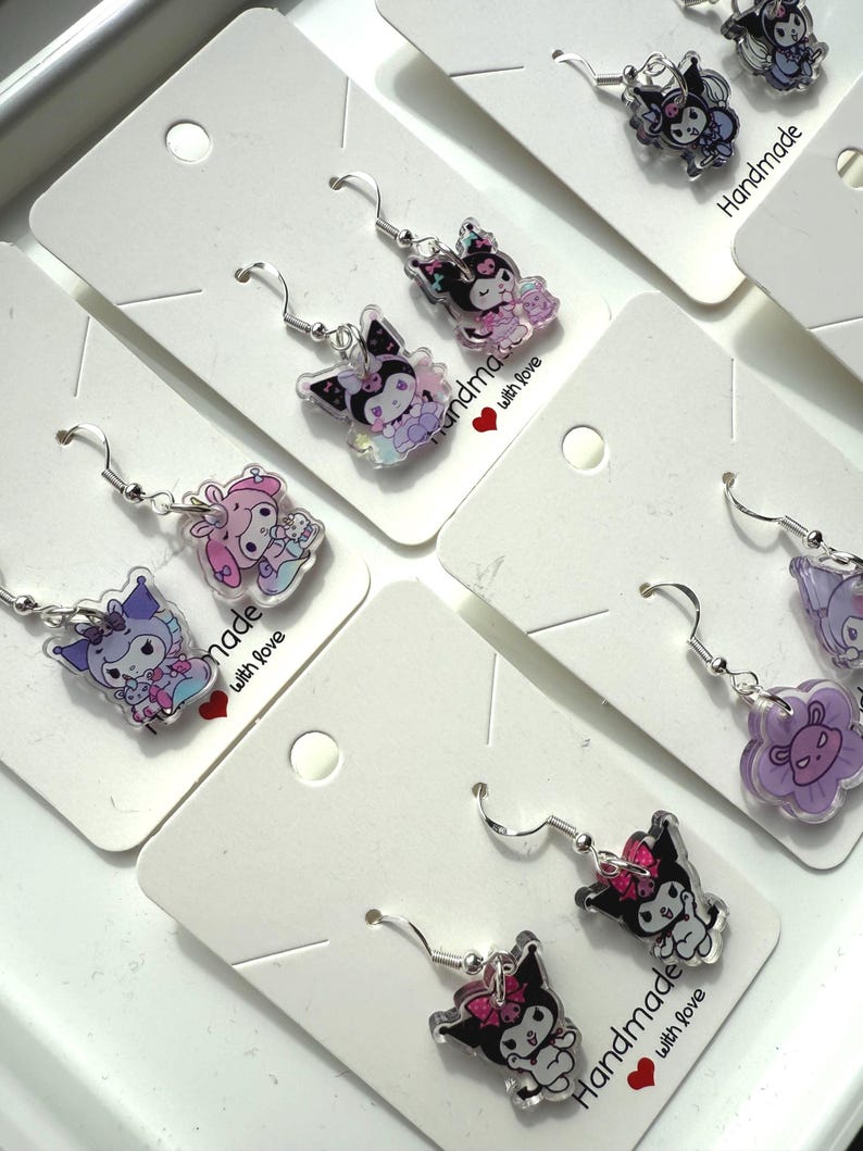 Handmade Cute Sanrio Themed kuromi Sterling Silver Earrings