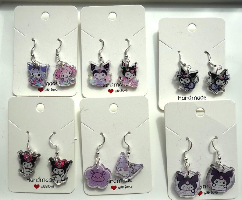Handmade Cute Sanrio Themed kuromi Sterling Silver Earrings