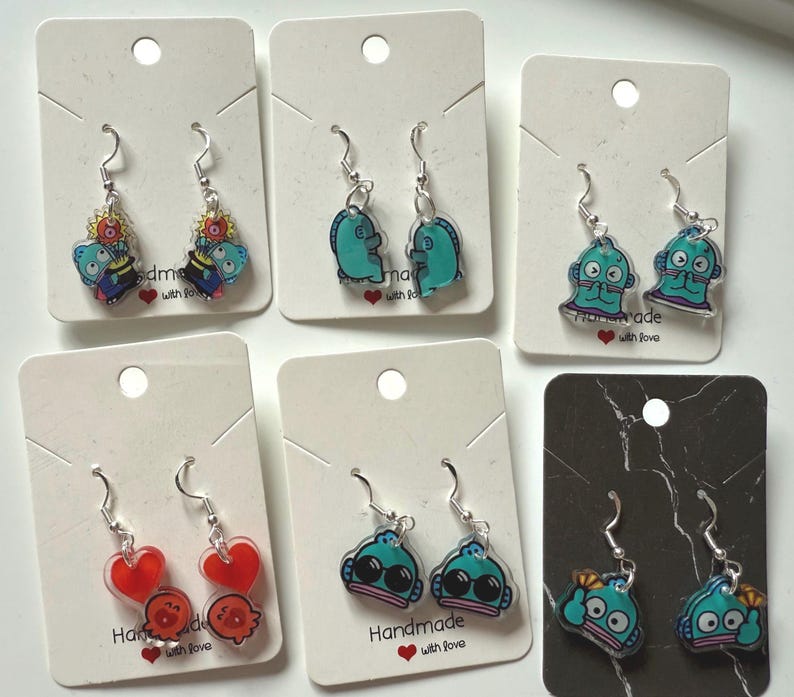 Handmade Cute Sanrio Themed Hangyodon Sterling Silver Earrings