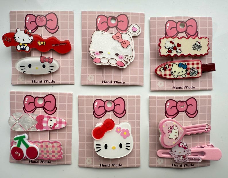 Super Cute Handmade Kawaii HK Hair Clips. kitty hair slides