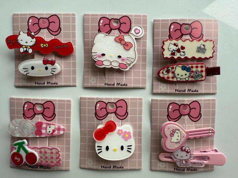 Super Cute Handmade Kawaii HK Hair Clips. kitty hair slides