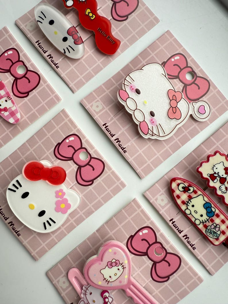 Super Cute Handmade Kawaii HK Hair Clips. kitty hair slides