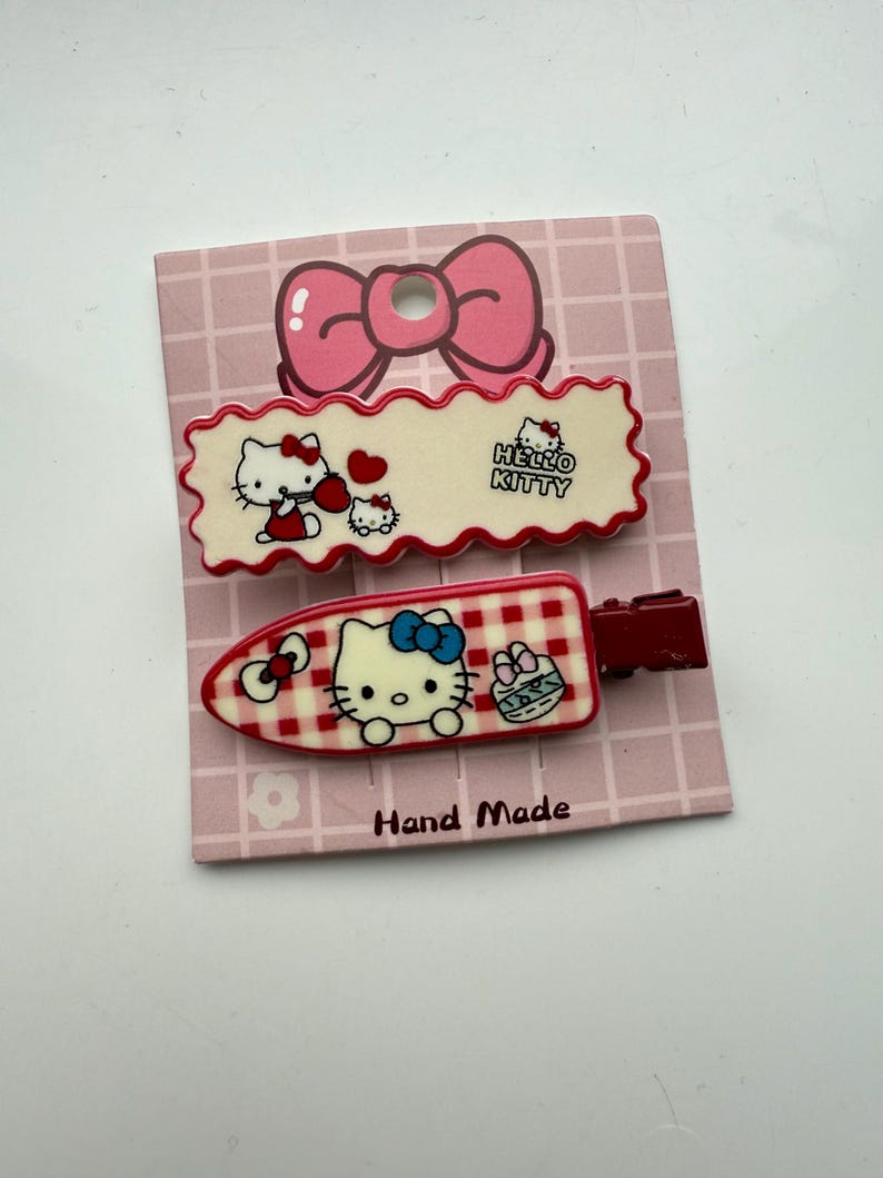 Super Cute Handmade Kawaii HK Hair Clips. kitty hair slides