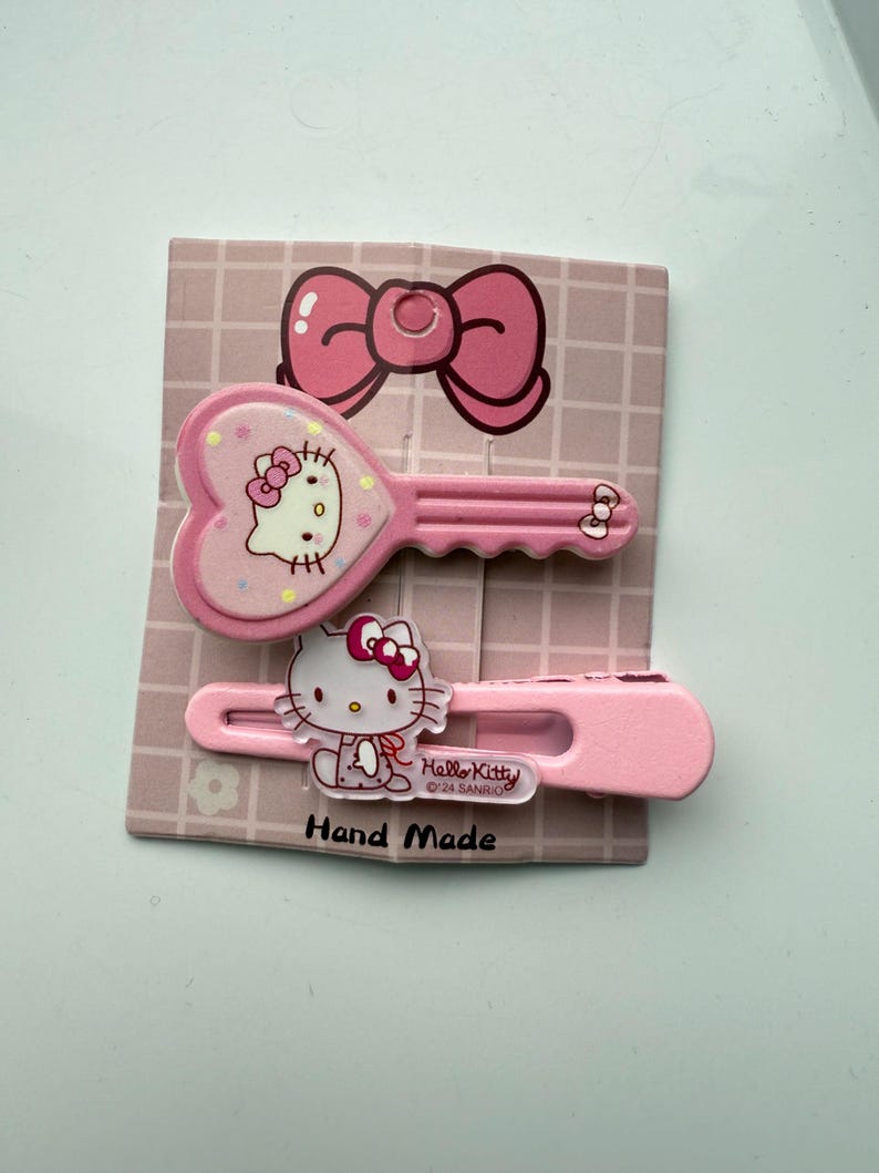 Super Cute Handmade Kawaii HK Hair Clips. kitty hair slides