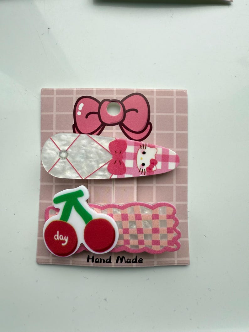 Super Cute Handmade Kawaii HK Hair Clips. kitty hair slides