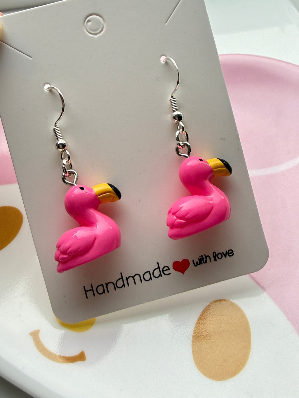 Cute Pink Flamingo Earrings Kawaii Summer Dangles | Pastel Bird Jewellery | Handmade Gift Idea