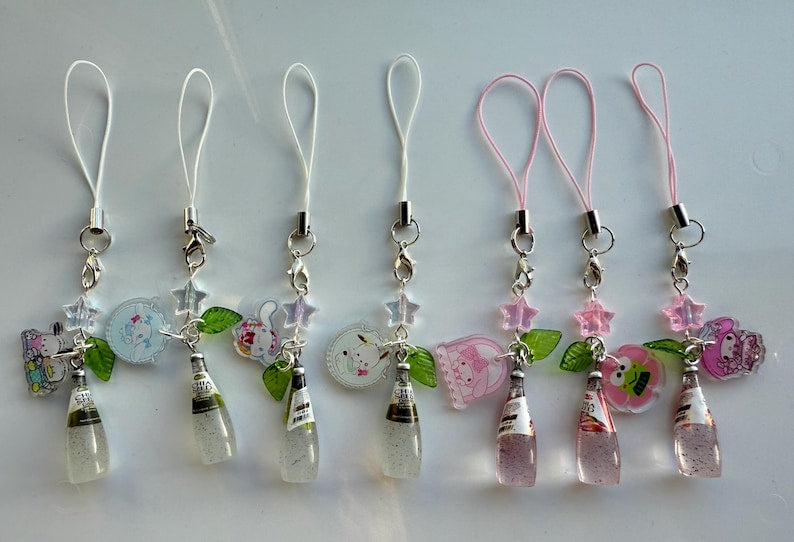 HANDMADE Japanese Chia Seed bottle Phone Charms, beaded accessories, soda bottle phone charms