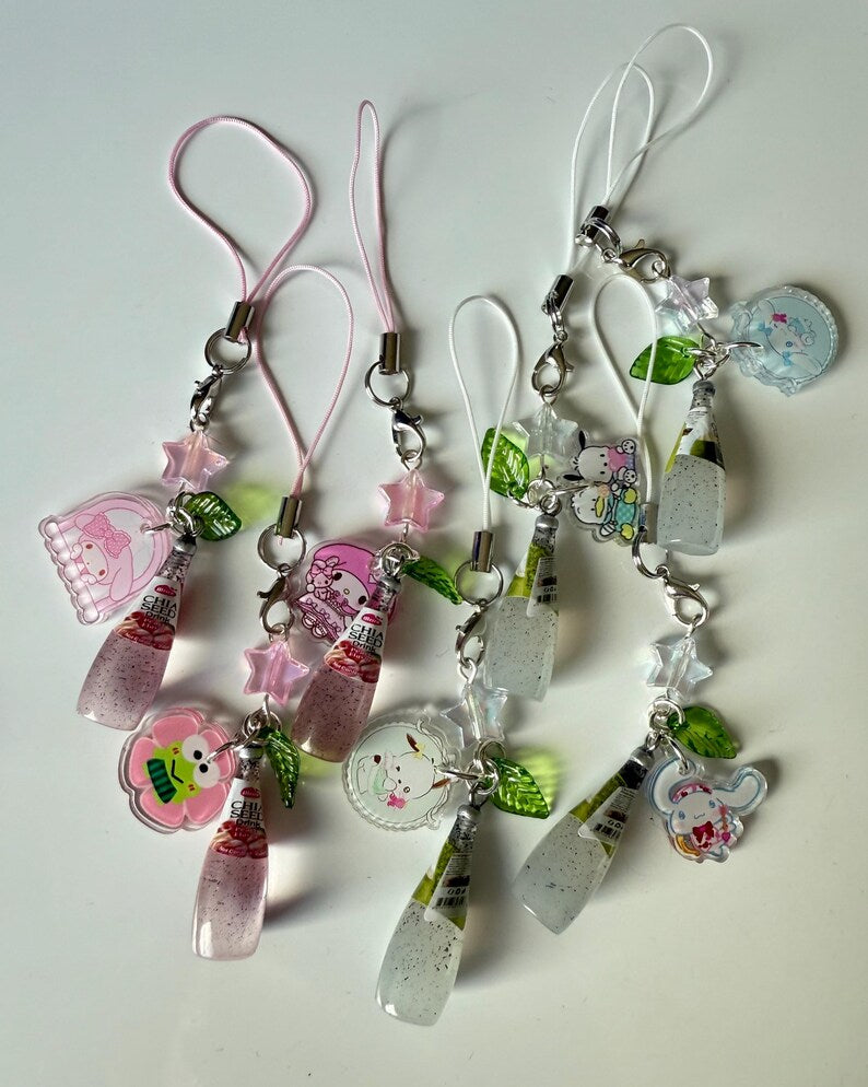HANDMADE Japanese Chia Seed bottle Phone Charms, beaded accessories, soda bottle phone charms