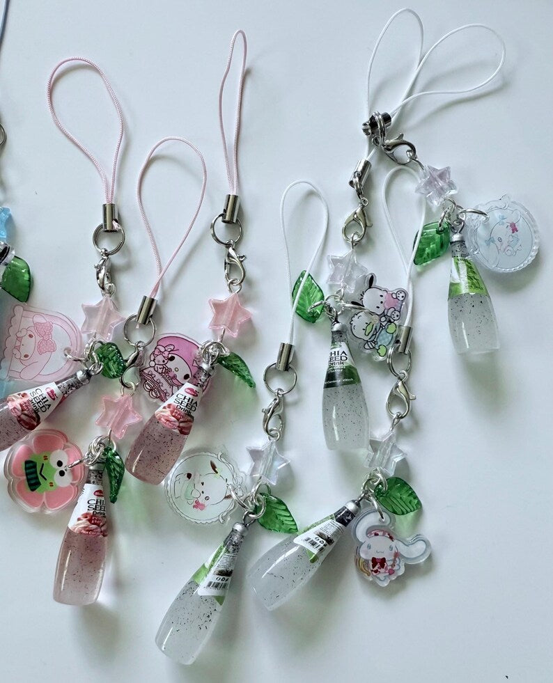 HANDMADE Japanese Chia Seed bottle Phone Charms, beaded accessories, soda bottle phone charms