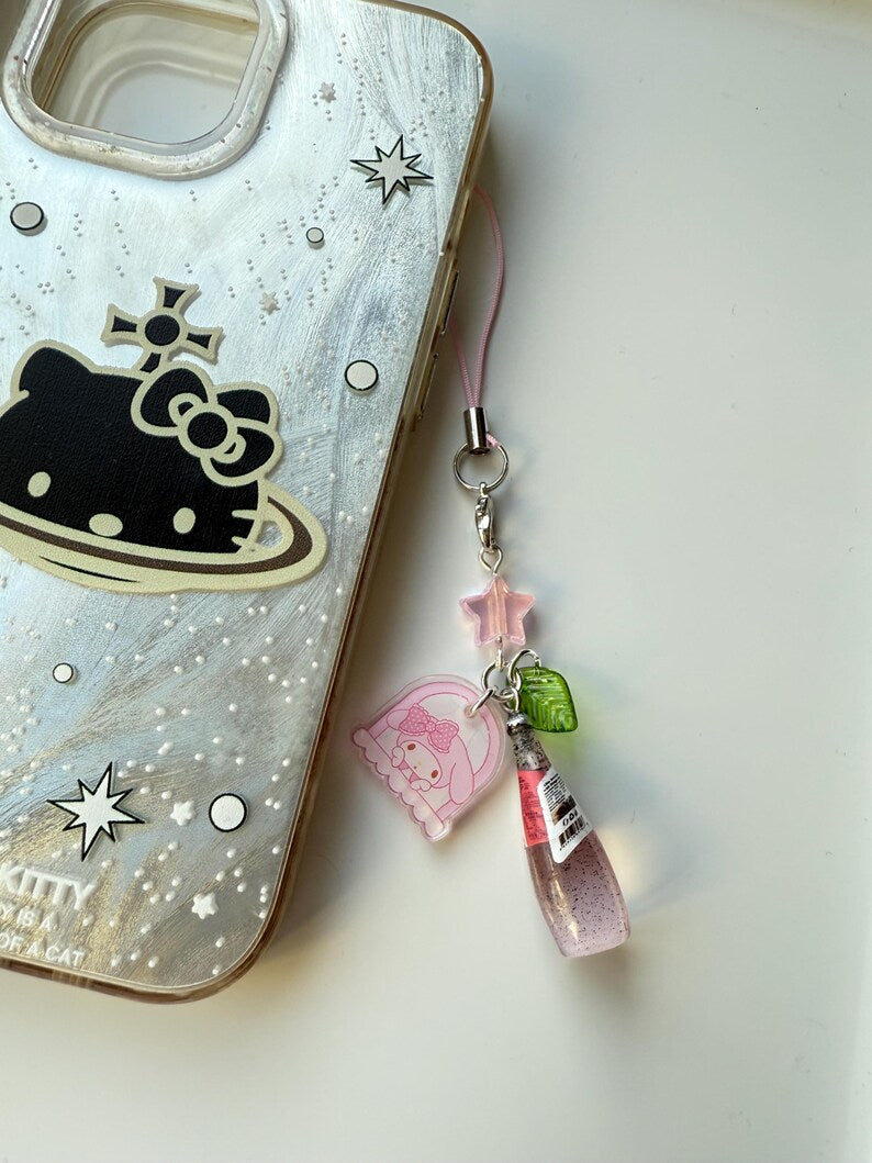 HANDMADE Japanese Chia Seed bottle Phone Charms, beaded accessories, soda bottle phone charms