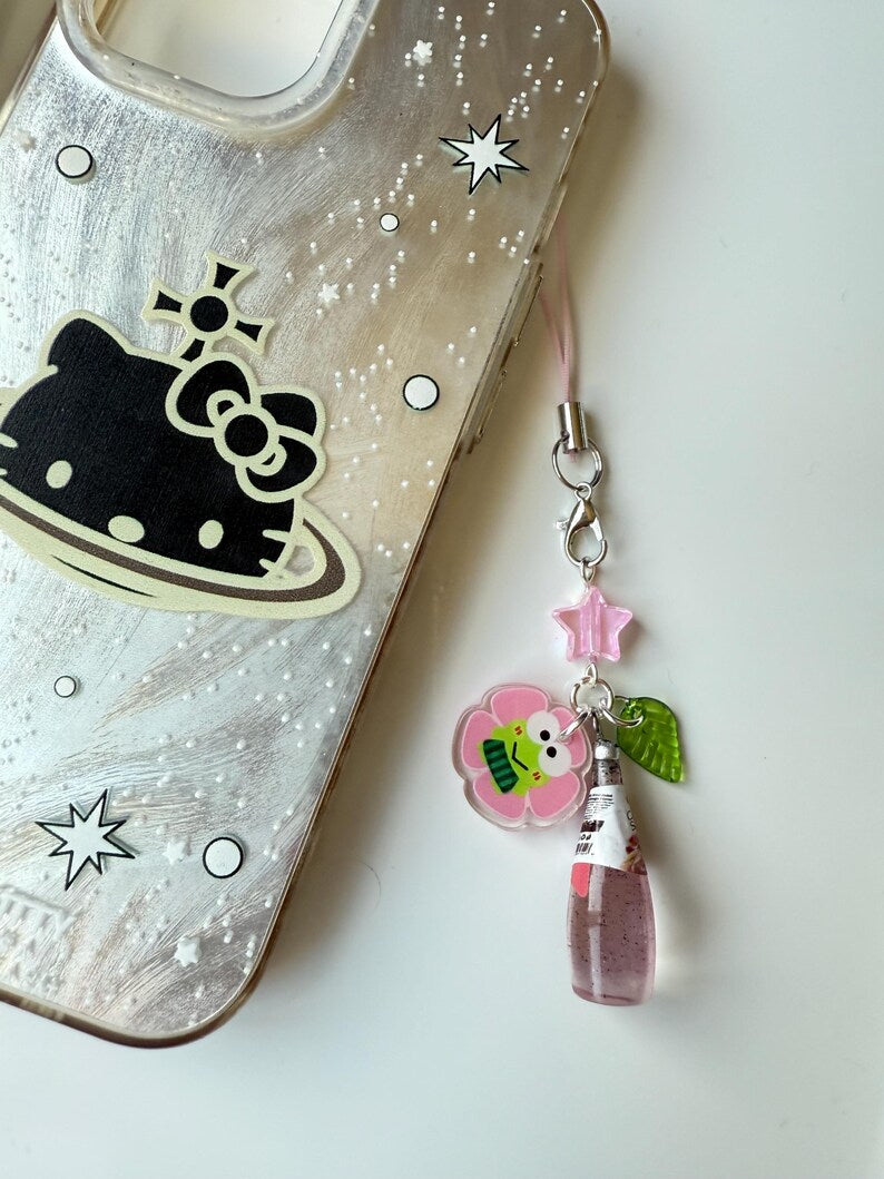 HANDMADE Japanese Chia Seed bottle Phone Charms, beaded accessories, soda bottle phone charms