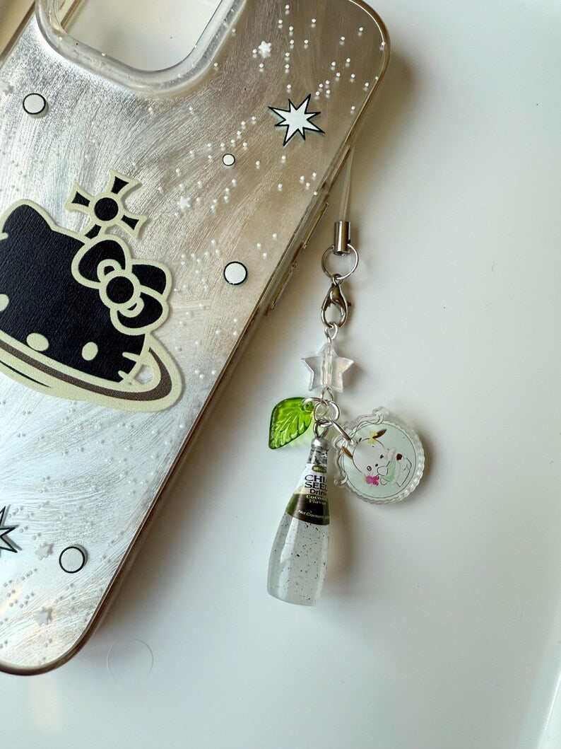 HANDMADE Japanese Chia Seed bottle Phone Charms, beaded accessories, soda bottle phone charms