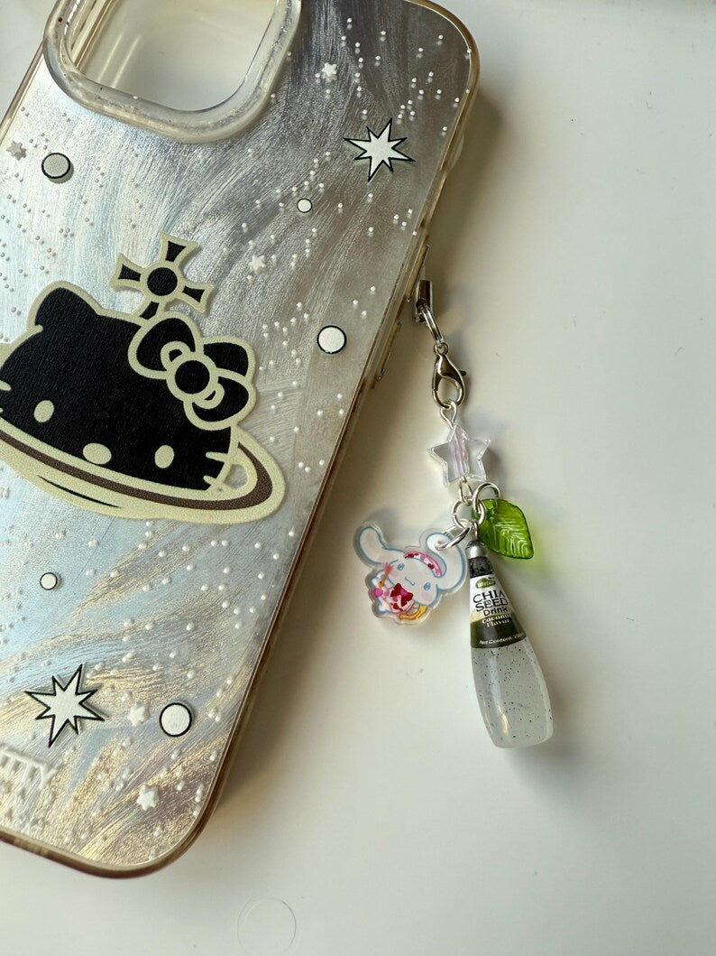 HANDMADE Japanese Chia Seed bottle Phone Charms, beaded accessories, soda bottle phone charms