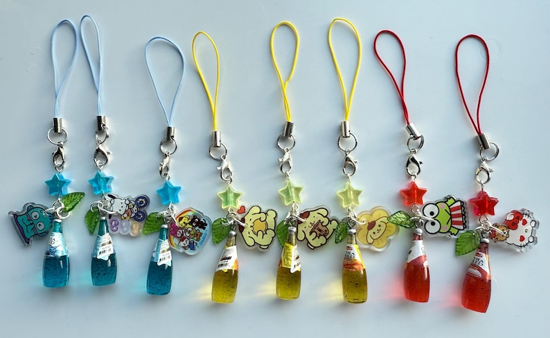 HANDMADE Japanese Chia Seed bottle Phone Charms, beaded accessories, soda bottle phone charms