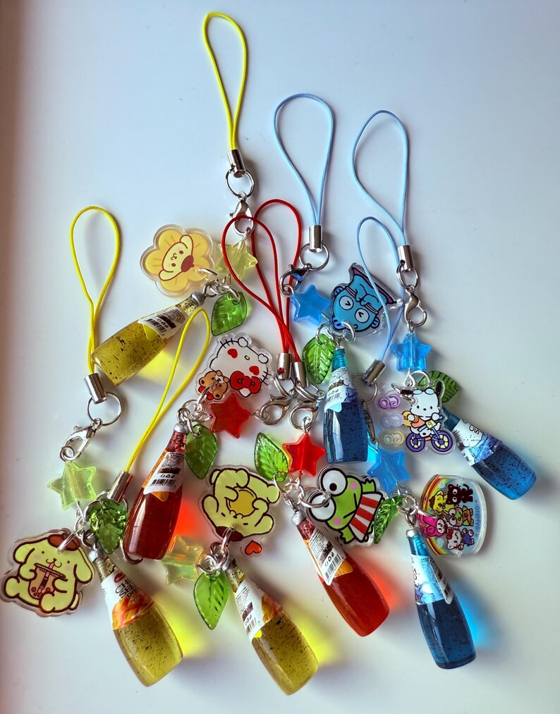 HANDMADE Japanese Chia Seed bottle Phone Charms, beaded accessories, soda bottle phone charms