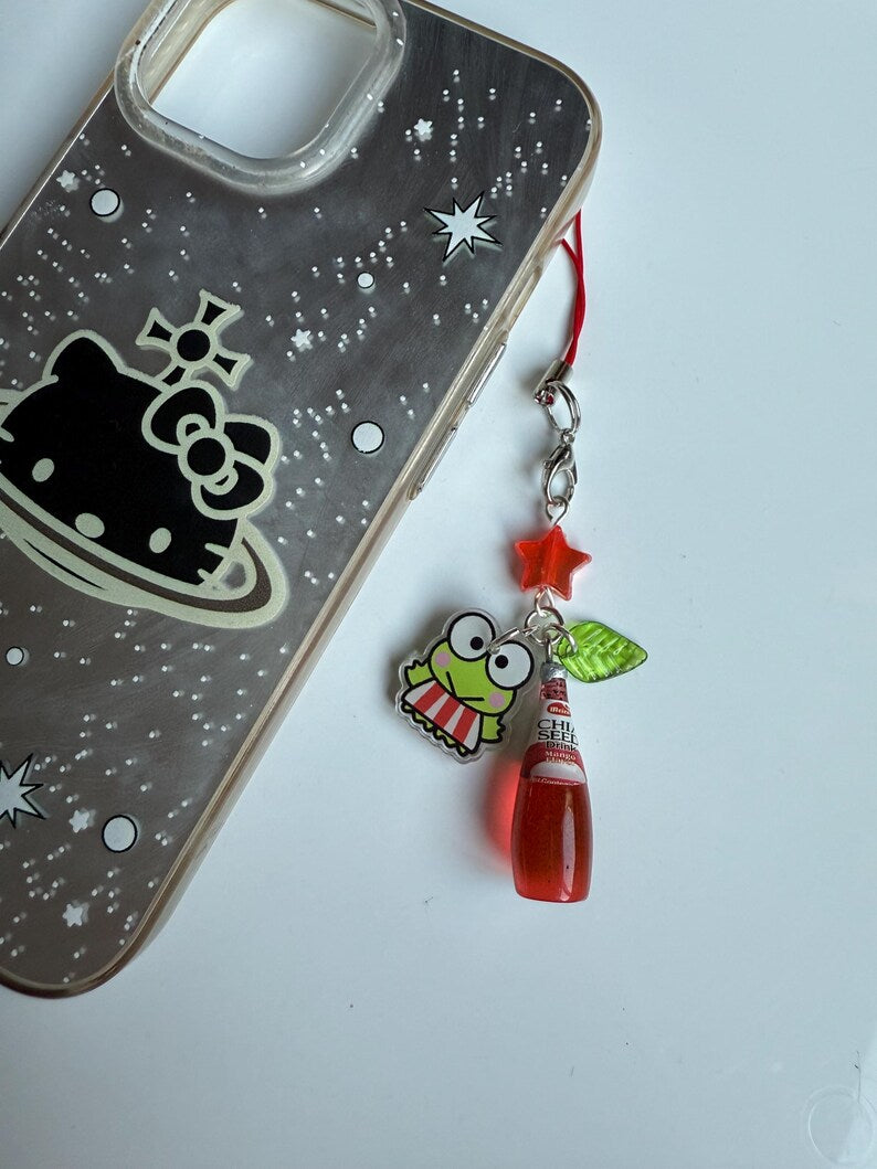 HANDMADE Japanese Chia Seed bottle Phone Charms, beaded accessories, soda bottle phone charms