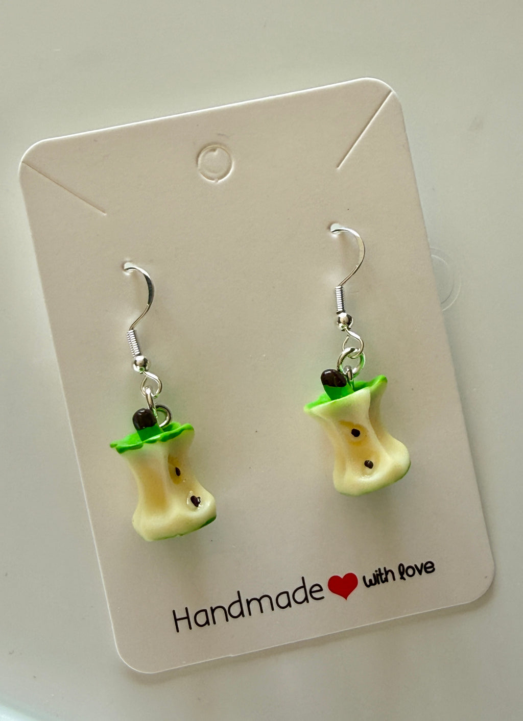 Green Apple Core Earrings 🍏 Handmade Kawaii Fruit Jewellery | Cute Resin Dangle Earrings Y2K Aesthetic