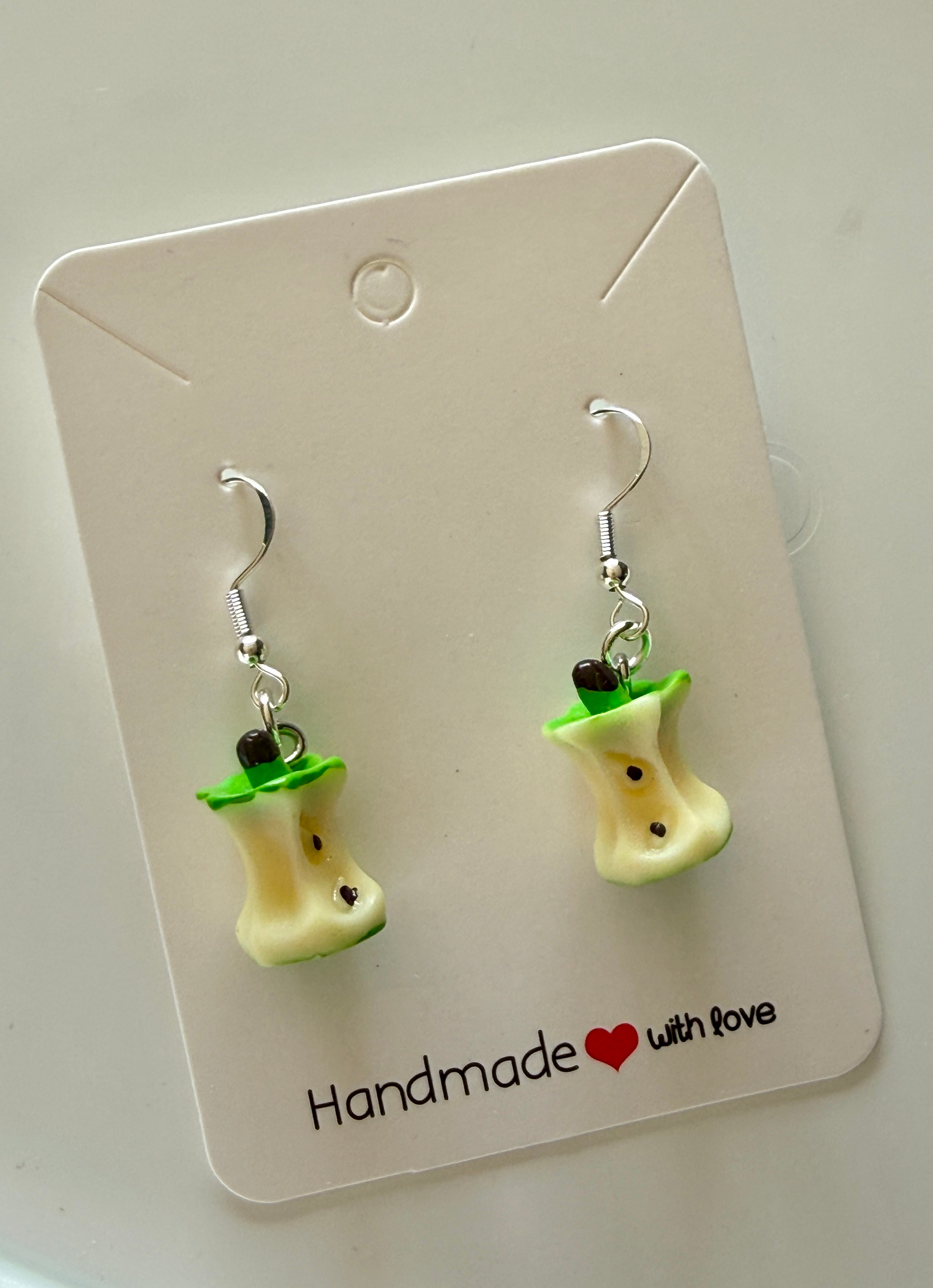 Green Apple Core Earrings 🍏 Handmade Kawaii Fruit Jewellery | Cute Resin Dangle Earrings Y2K Aesthetic