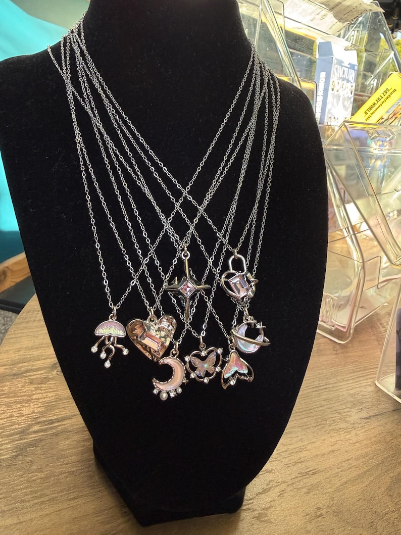 Handmade Whimsical Pink Gem Necklace 17”