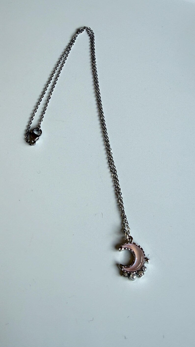 Handmade Whimsical Pink Gem Necklace 17”