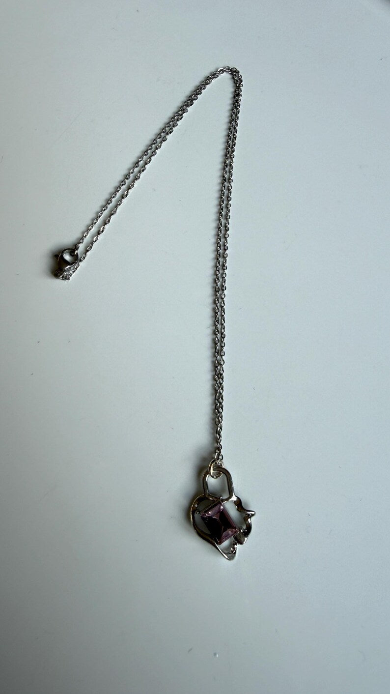 Handmade Whimsical Pink Gem Necklace 17”