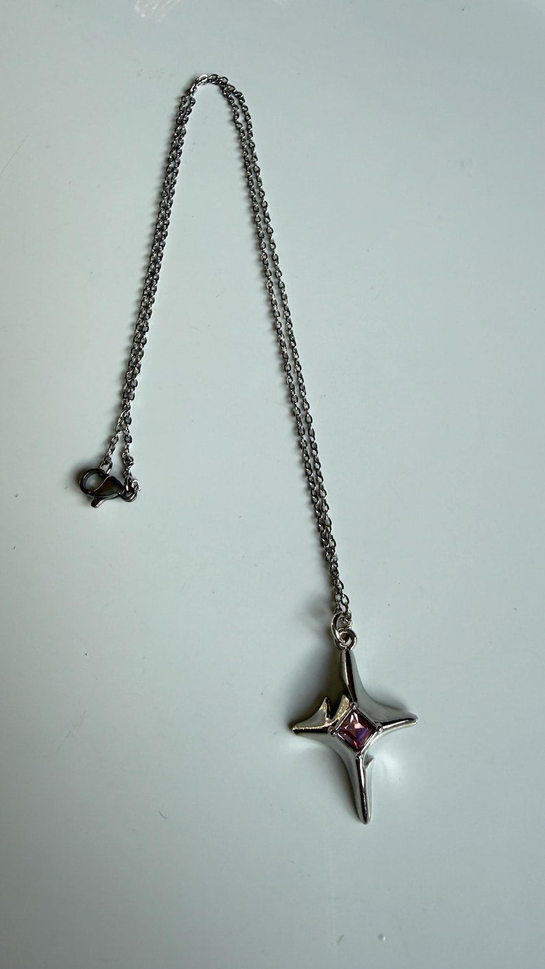 Handmade Whimsical Pink Gem Necklace 17”
