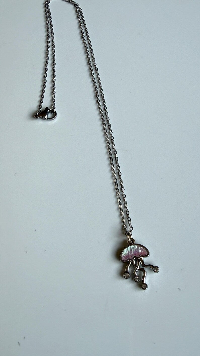 Handmade Whimsical Pink Gem Necklace 17”