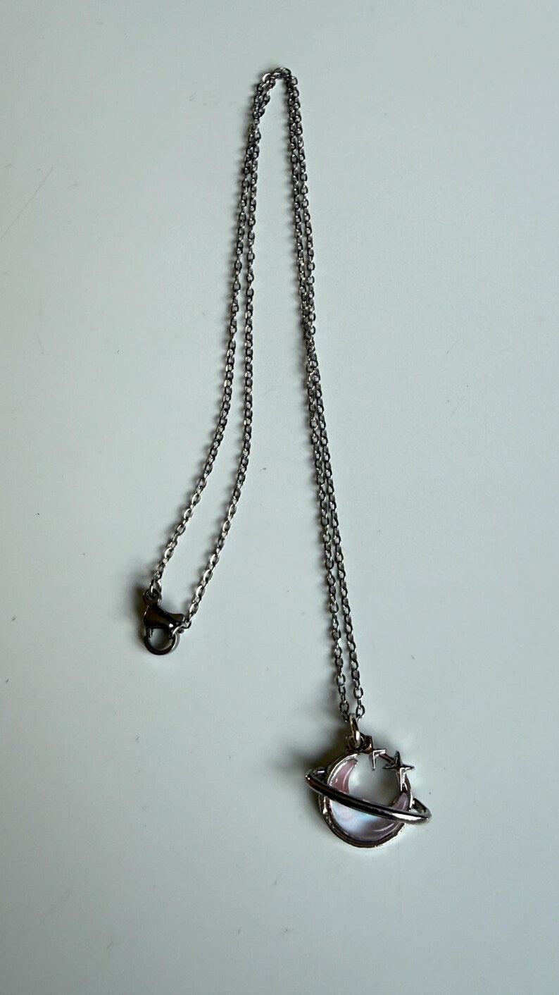 Handmade Whimsical Pink Gem Necklace 17”