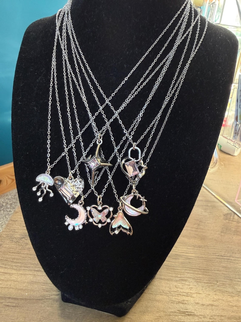 Handmade Whimsical Pink Gem Necklace 17”