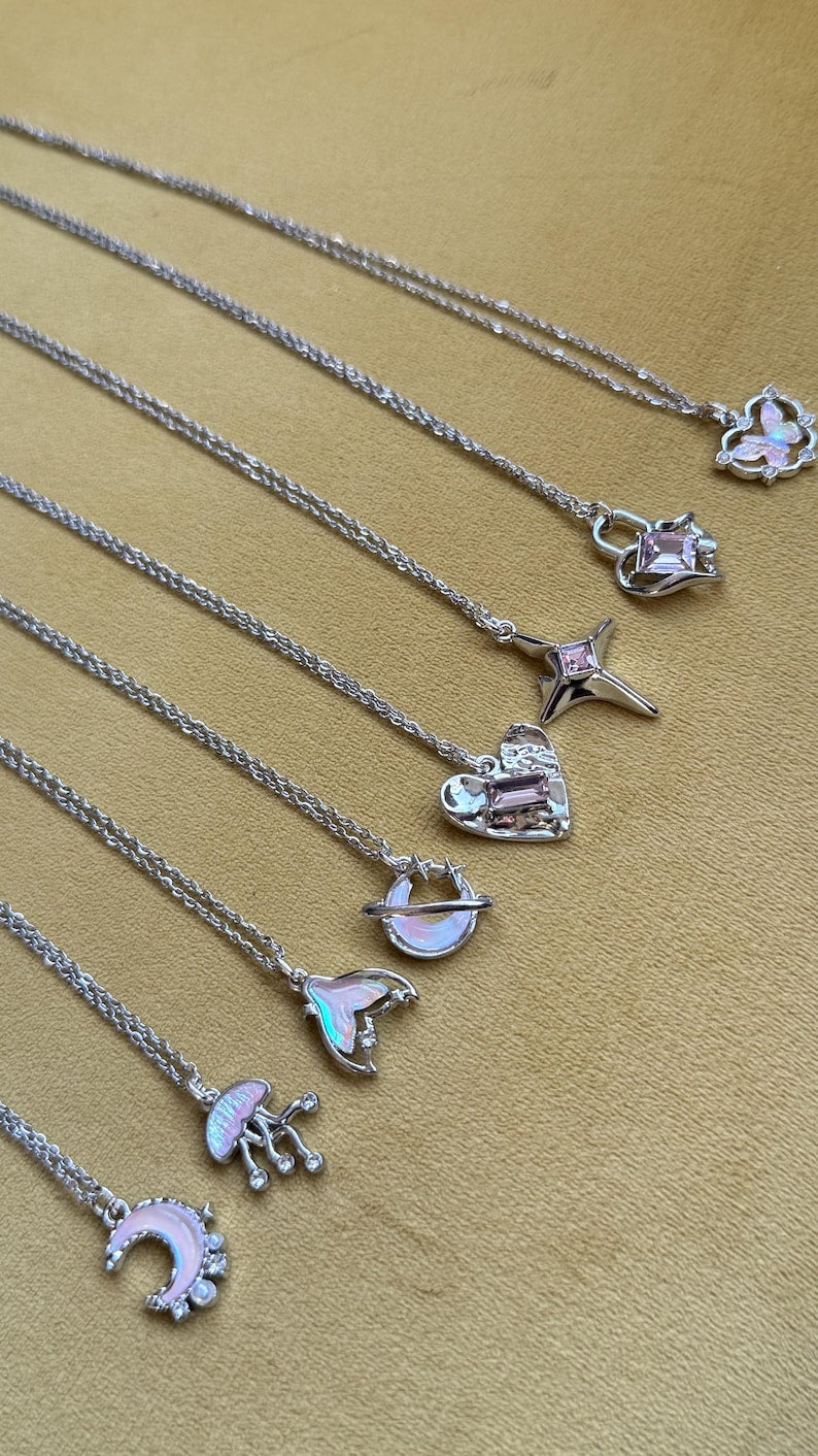 Handmade Whimsical Pink Gem Necklace 17”