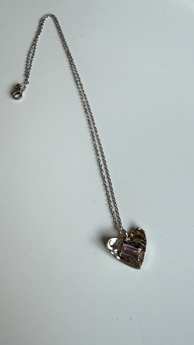 Handmade Whimsical Pink Gem Necklace 17”