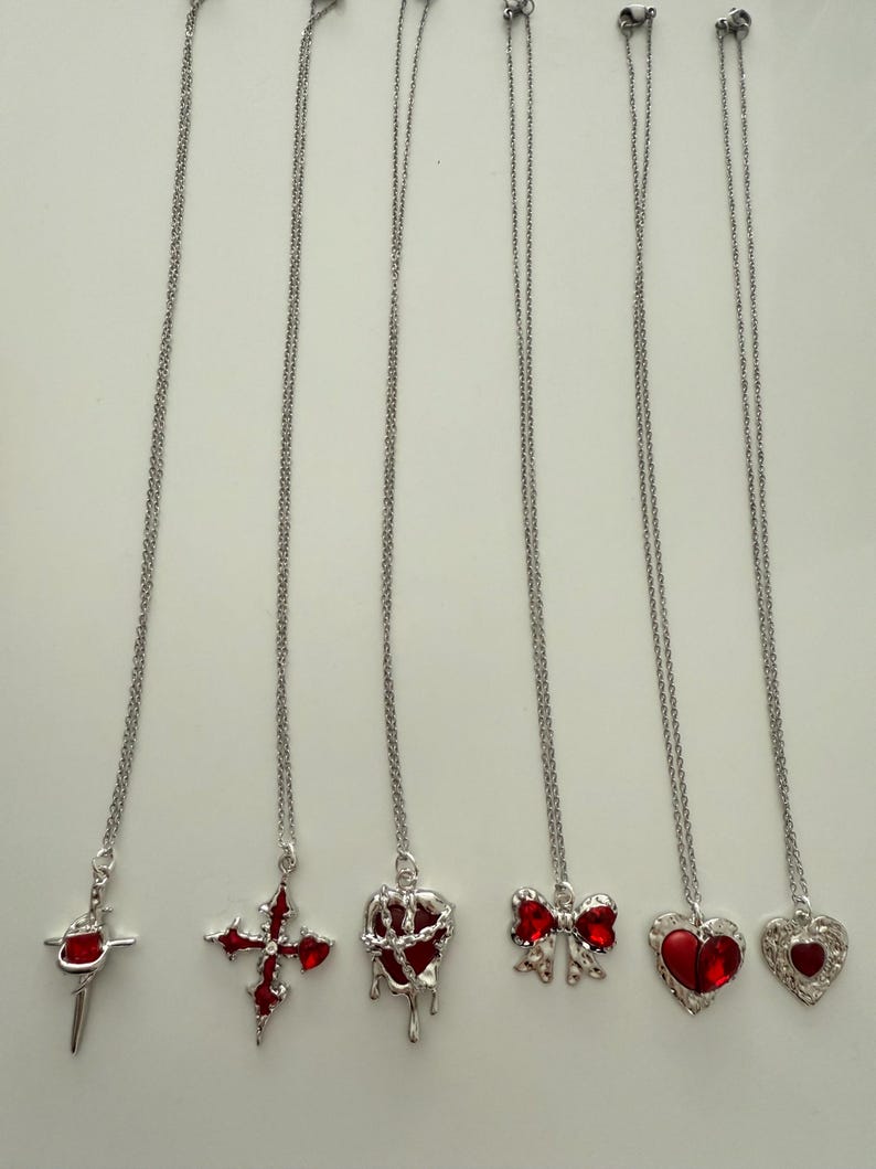 Absolutely Stunning Handmade Whimsical Red Gem Necklaces 17”