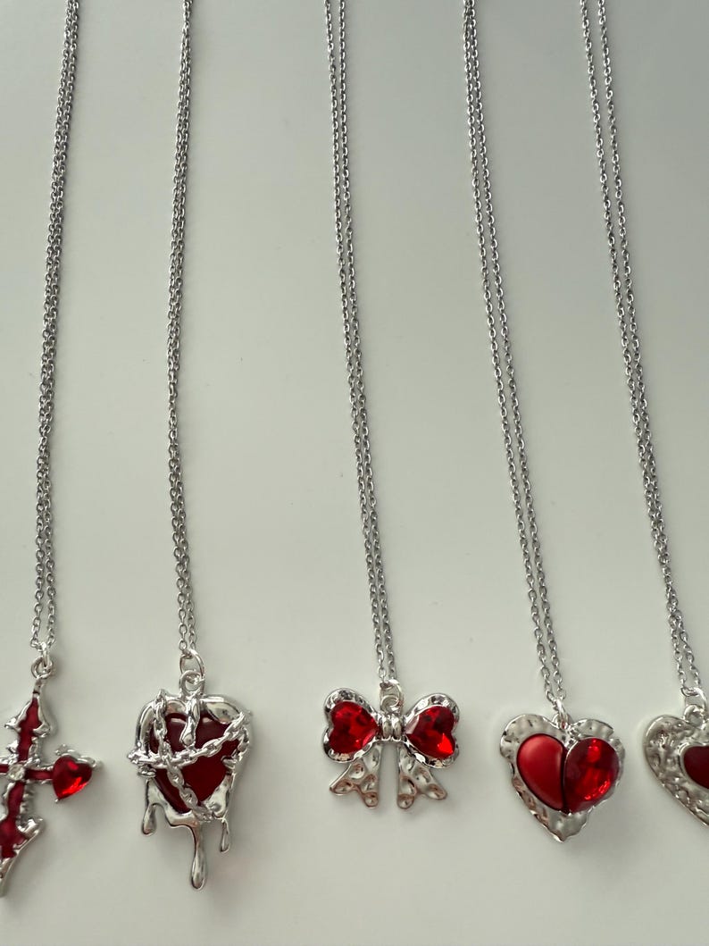 Absolutely Stunning Handmade Whimsical Red Gem Necklaces 17”