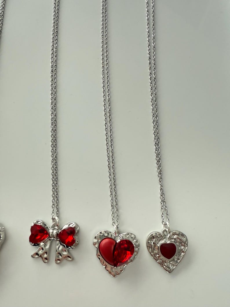 Absolutely Stunning Handmade Whimsical Red Gem Necklaces 17”