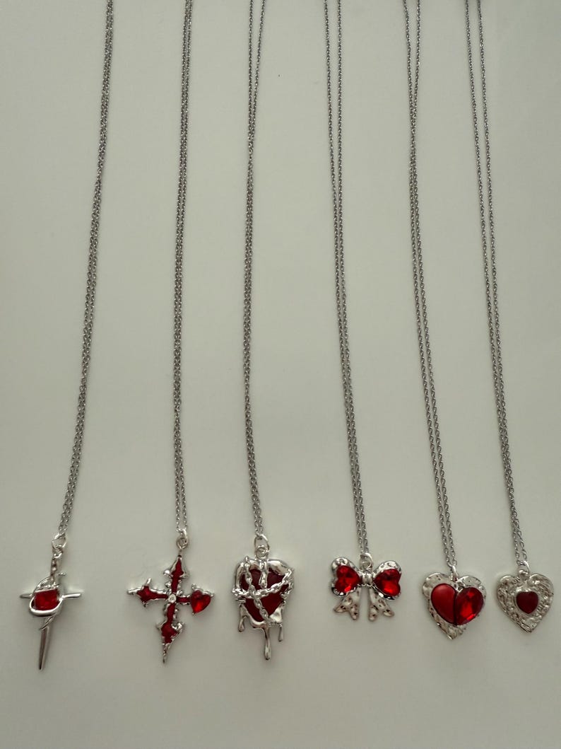 Absolutely Stunning Handmade Whimsical Red Gem Necklaces 17”