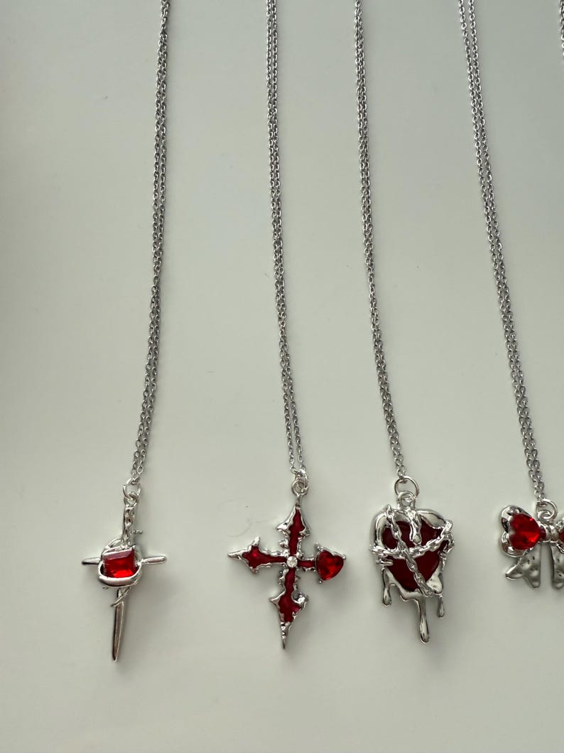 Absolutely Stunning Handmade Whimsical Red Gem Necklaces 17”