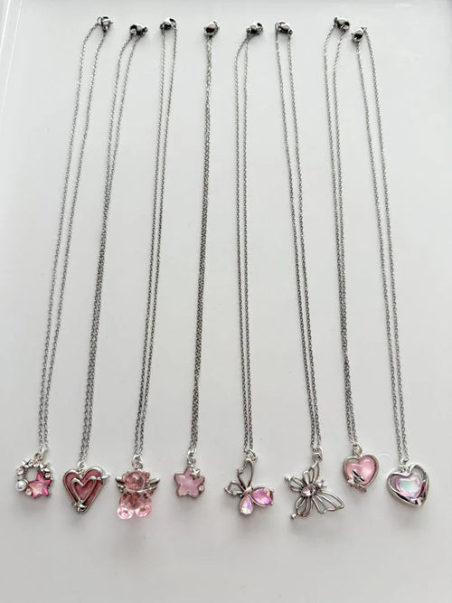 Absolutely Stunning Handmade Whimsical Pink Gem Necklaces 17” - Beadsbylillixx