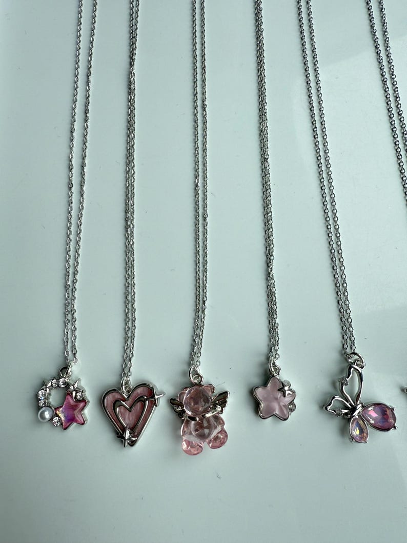 Absolutely Stunning Handmade Whimsical Pink Gem Necklaces 17”
