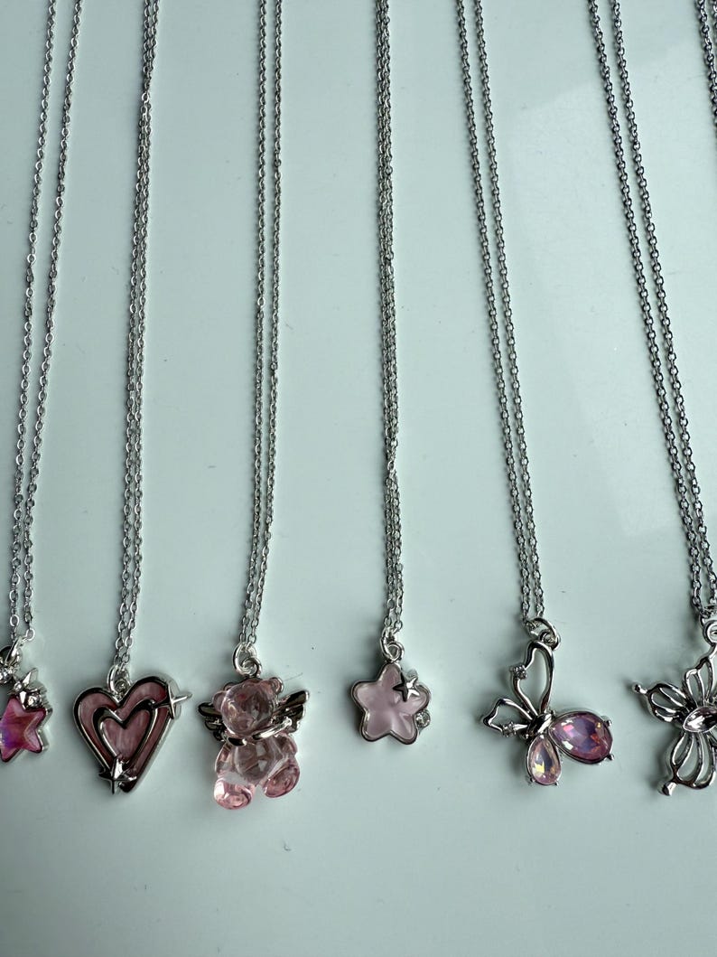 Absolutely Stunning Handmade Whimsical Pink Gem Necklaces 17”