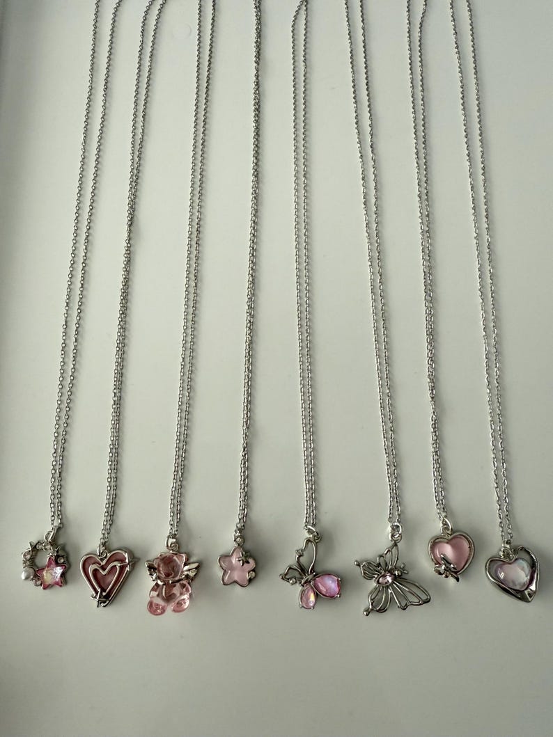 Absolutely Stunning Handmade Whimsical Pink Gem Necklaces 17”