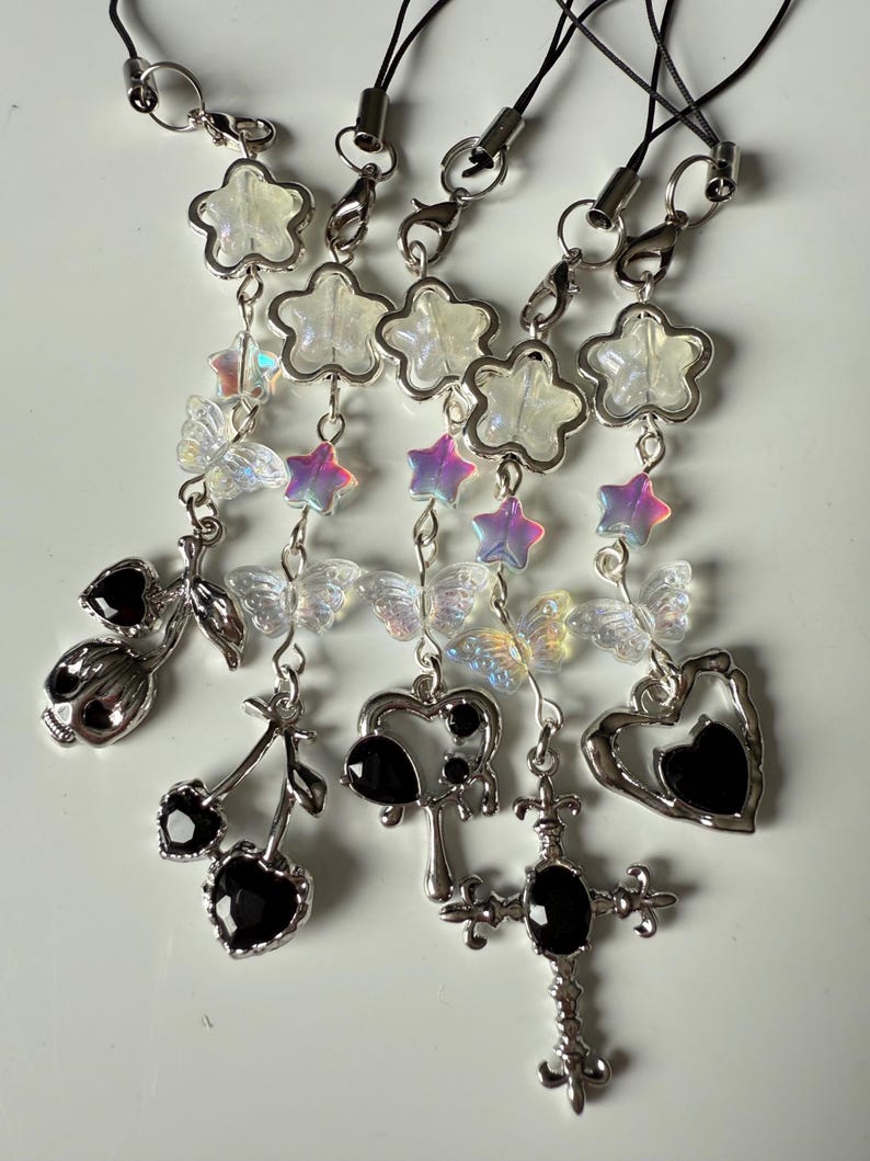 HANDMADE Cute Whimsical Black Gem Phone Charms