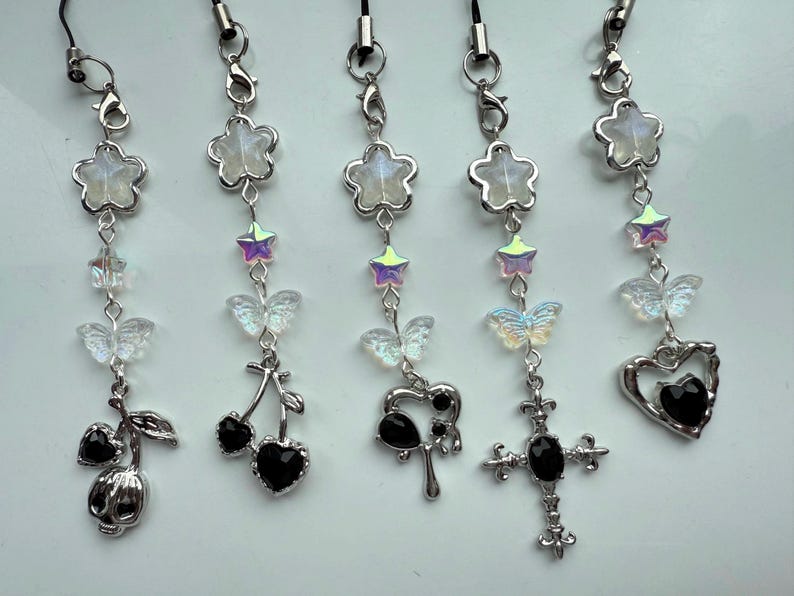 HANDMADE Cute Whimsical Black Gem Phone Charms