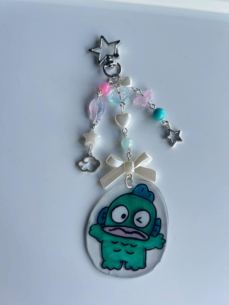 HANDMADE Cute Hand Drawn Shrinky Dink Hangyodon Inspired Keychain