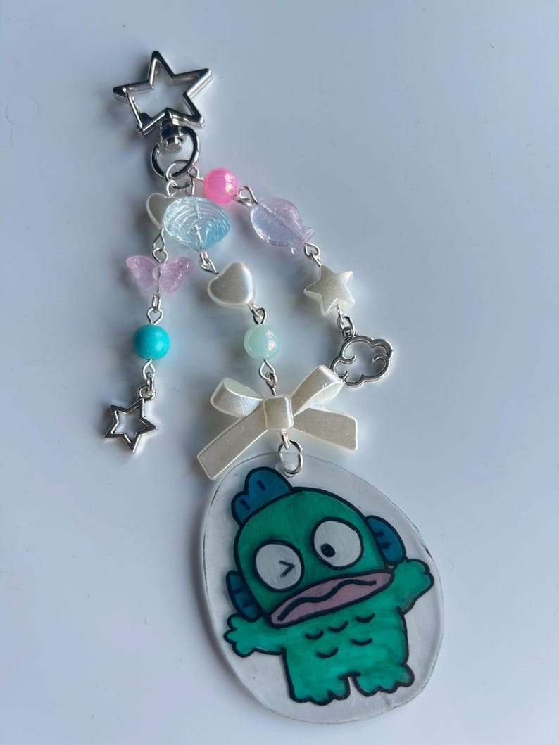 HANDMADE Cute Hand Drawn Shrinky Dink Hangyodon Inspired Keychain