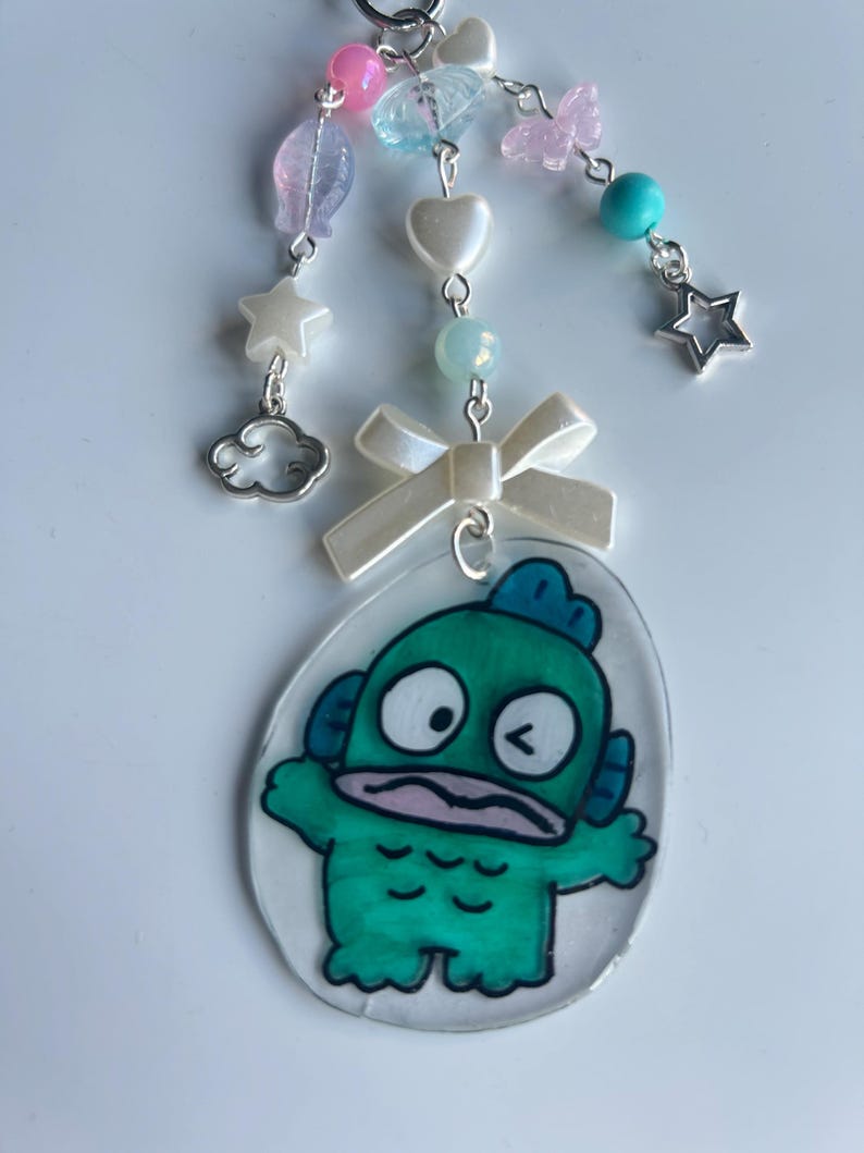 HANDMADE Cute Hand Drawn Shrinky Dink Hangyodon Inspired Keychain