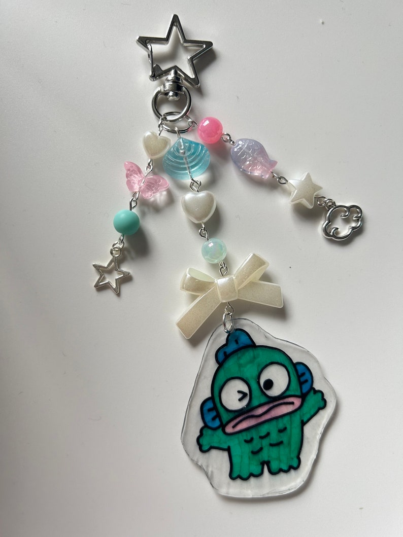 HANDMADE Cute Hand Drawn Shrinky Dink Hangyodon Inspired Keychain