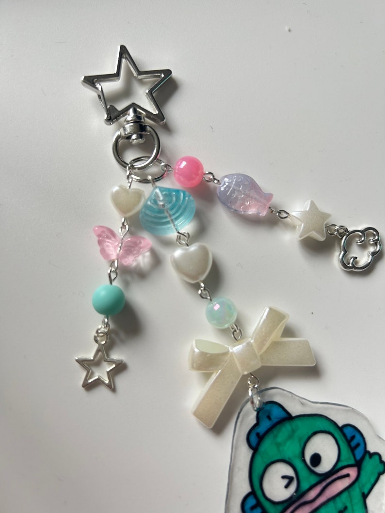 HANDMADE Cute Hand Drawn Shrinky Dink Hangyodon Inspired Keychain