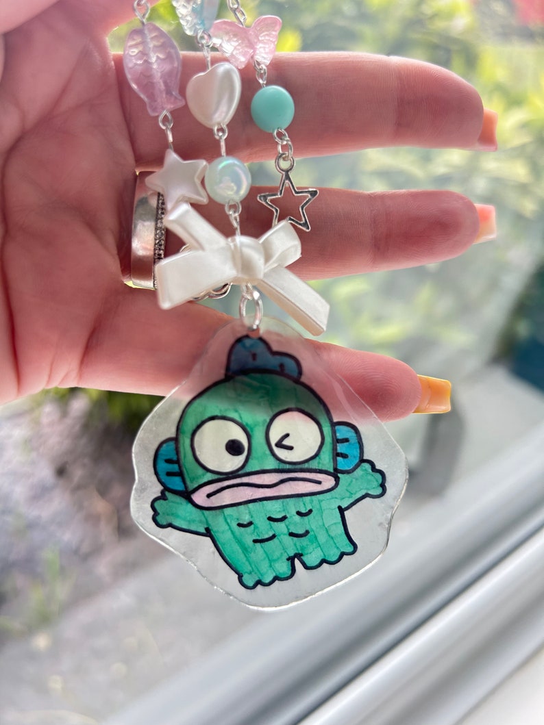 HANDMADE Cute Hand Drawn Shrinky Dink Hangyodon Inspired Keychain