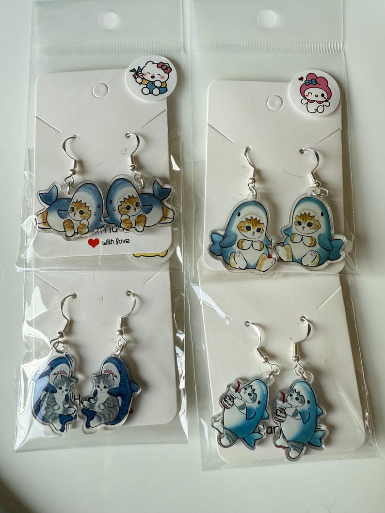 Handmade Kitty Whale Shark Sterling Silver Earrings Mofusand Inspired